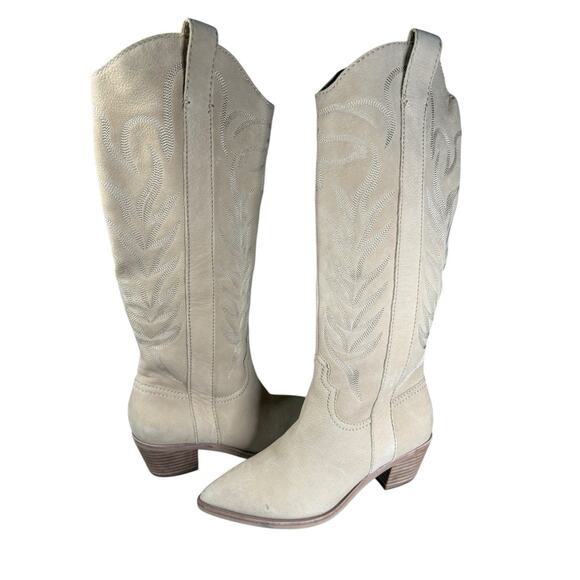 Dolce Vita Solei Western Boots Beige Leather Knee High Cowboy Size 7.5 - Picture 7 of 12